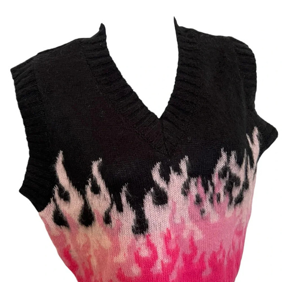 Ragged Priest Burnout Flame Black & Pink Crop Sweater Vest Pink Black Size XS - Picture 4 of 9